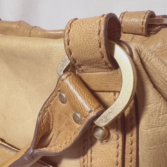 Sigrid Olsen Tan Leather shoulder/Tote/Purse-Large-Inside Pink/Green-Ph. Pocket - Picture 3 of 16